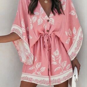 Women’s Pink Floral Tie-Waist Dress
